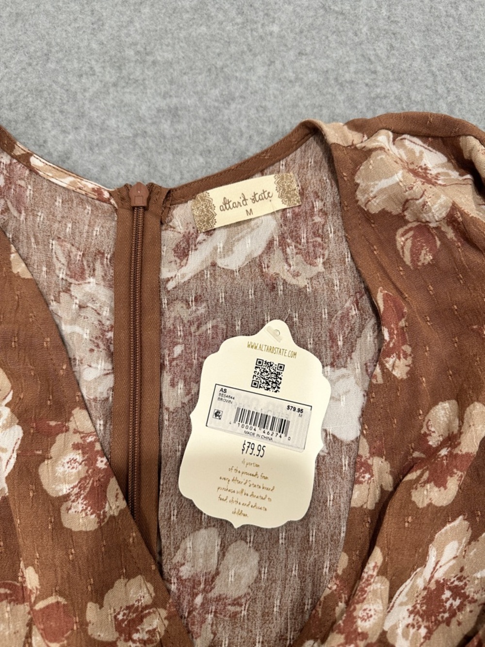 Altar'd State Brown Floral Wrap Dress with Ruffle Hem - Picture 3 of 11